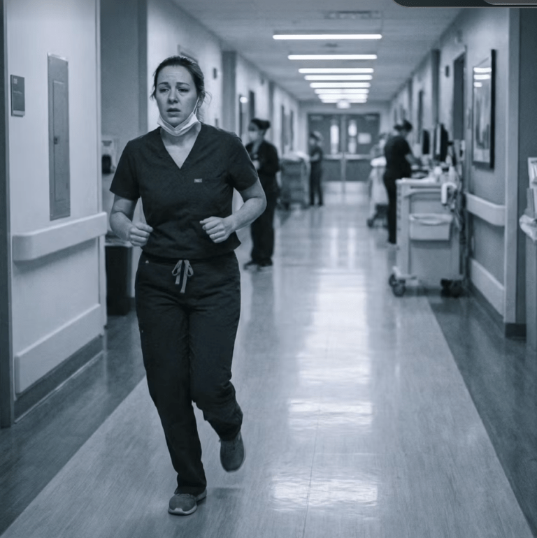 Infirmière dans un couloir d'établissement