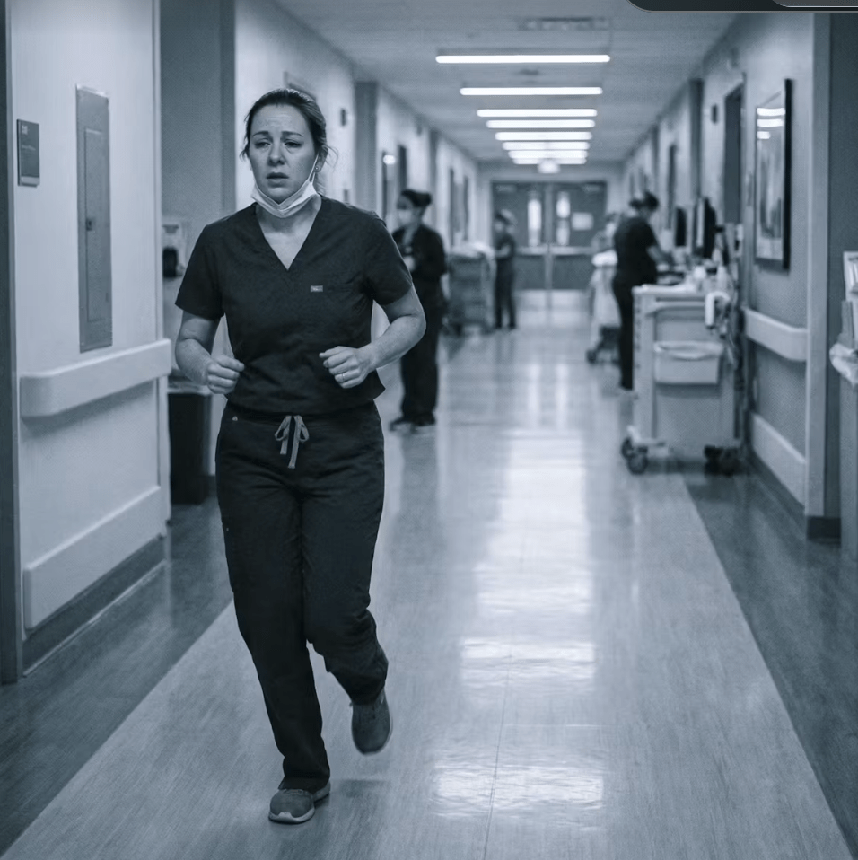 Infirmière dans un couloir d'établissement